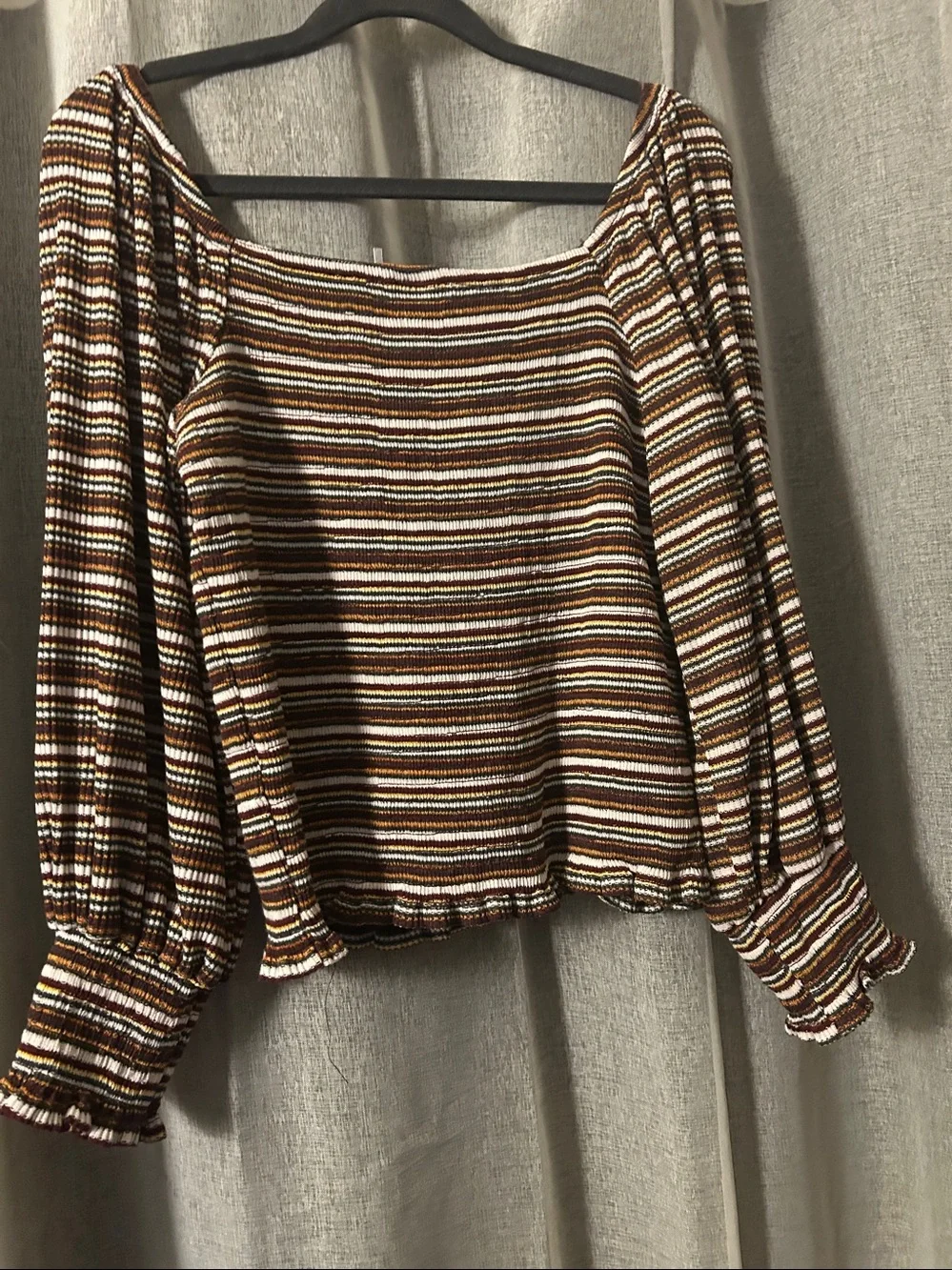 Anthropologie Smocked-Sleeved Top Square Neck szXL Cottagecore Fall Ready